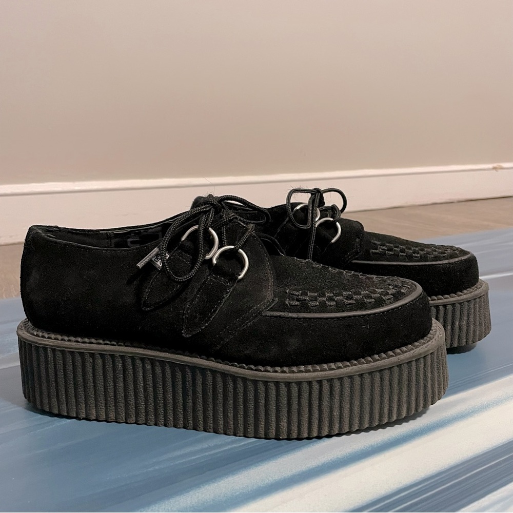 TUK black suede platform creepers